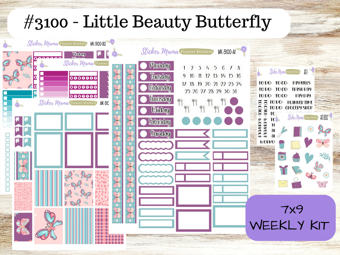 WEEKLY KIT-3100 - Little Beauty Butterfly  || Weekly Planner Kit || Erin Condren || Hourly Planner Kit || Vertical Planner Kit