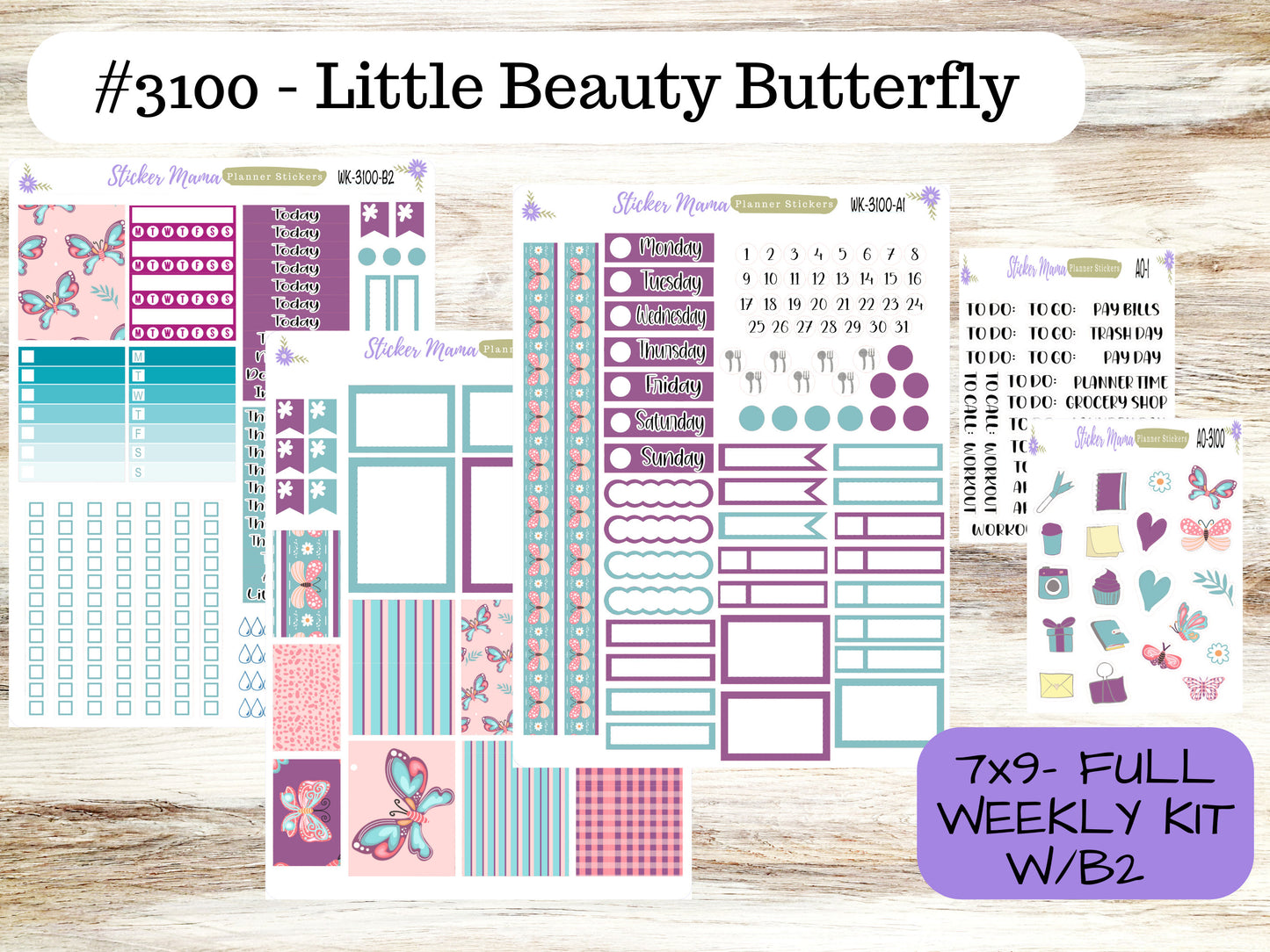 WEEKLY KIT-3100 - Little Beauty Butterfly  || Weekly Planner Kit || Erin Condren || Hourly Planner Kit || Vertical Planner Kit