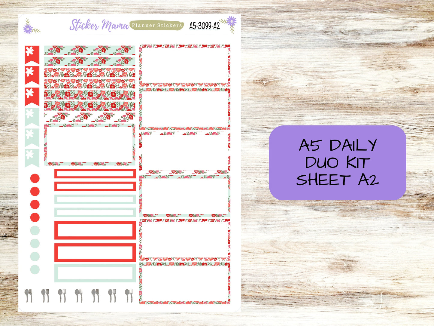 A5-DAILY DUO-Kit #3099 || Beautiful Poppy Blossoms || Planner Stickers - Daily Duo A5 Planner - Daily Duo Stickers - Daily Planner