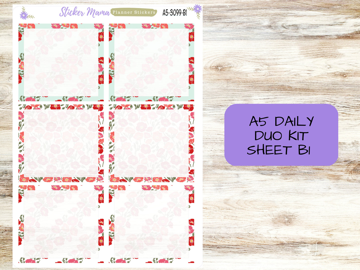 A5-DAILY DUO-Kit #3099 || Beautiful Poppy Blossoms || Planner Stickers - Daily Duo A5 Planner - Daily Duo Stickers - Daily Planner