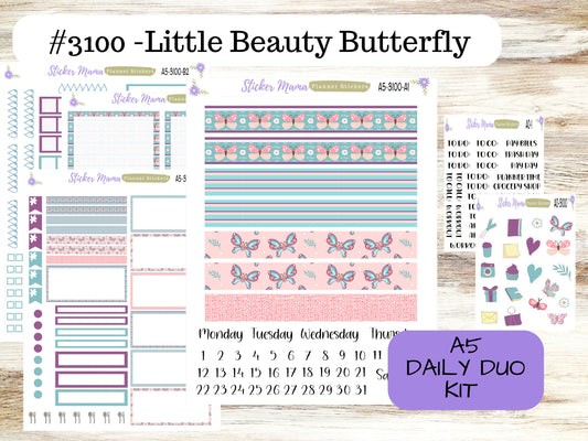 A5-DAILY DUO-Kit #3100 || Beautiful Little Beauty Butterfly || Planner Stickers - Daily Duo A5 Planner - Daily Duo Stickers - Daily Planner