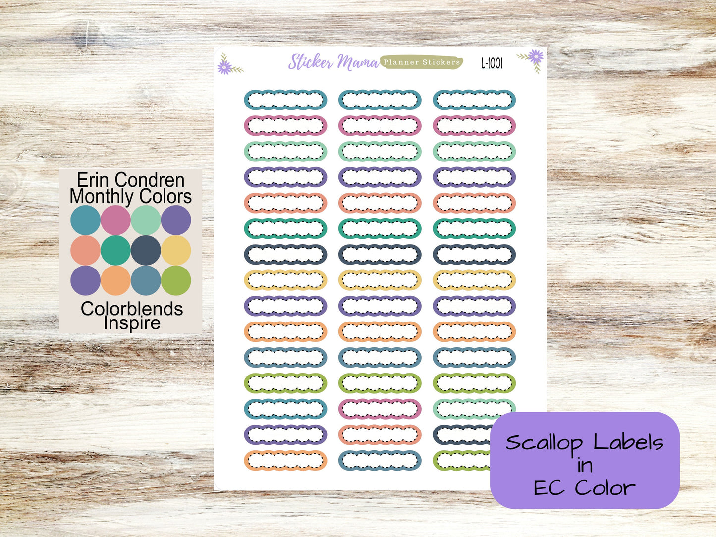 EC DASHED SCALLOP Stickers L1001  || .375" x 1.5" || ec inspire || ec wildflower || ec canvas sticker