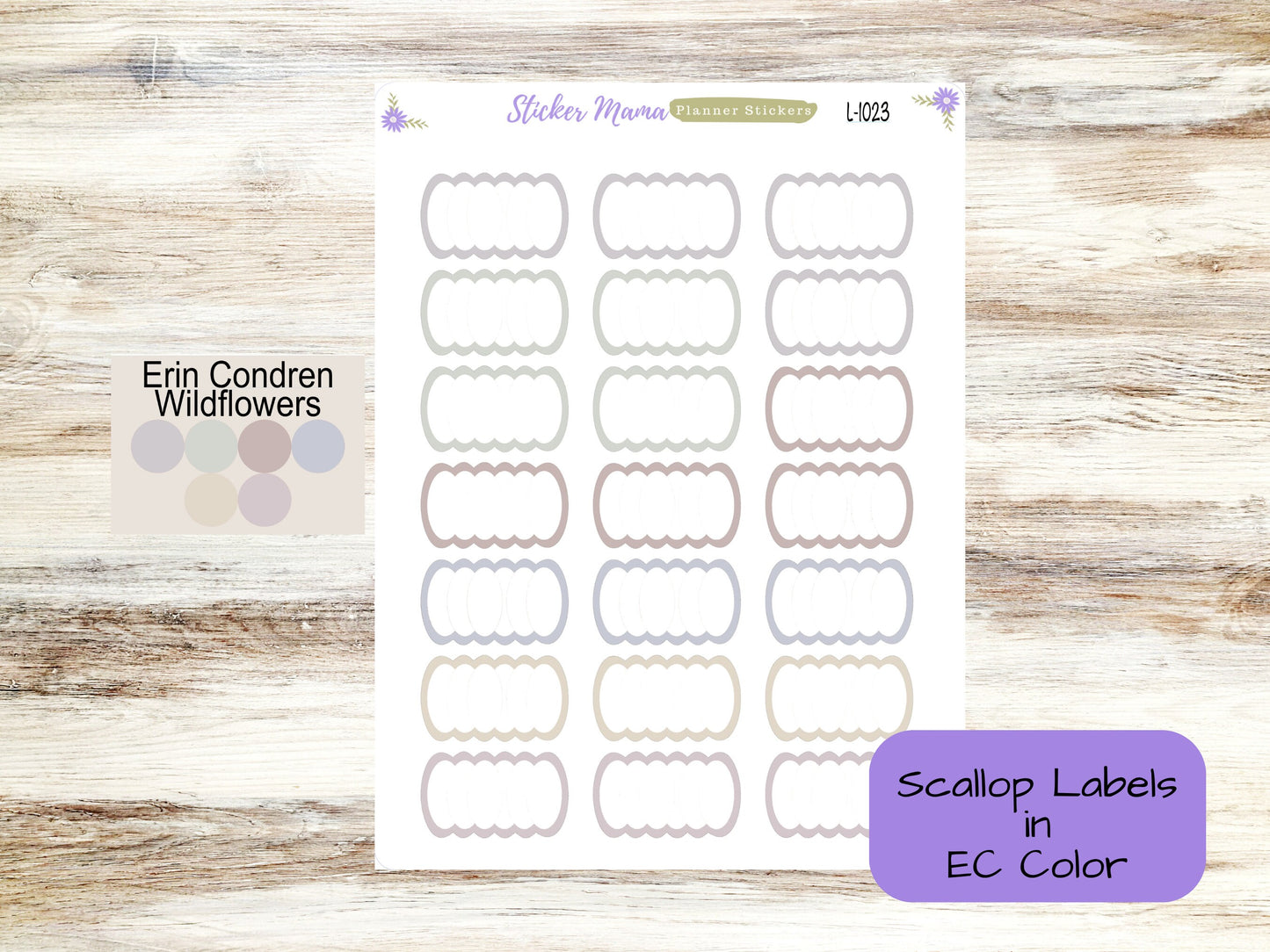 EC  SCALLOP Stickers - L1022  || .88" x 1.5" || ec inspire || ec wildflower || ec canvas sticker