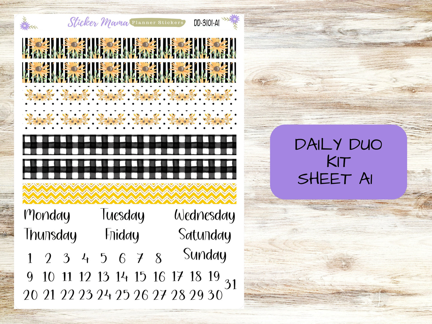 DAILY DUO 7x9-Kit #3101  || Blooming Sunflowers  || Planner Stickers - Daily Duo 7x9 Planner - Daily Duo Stickers - Daily Planner