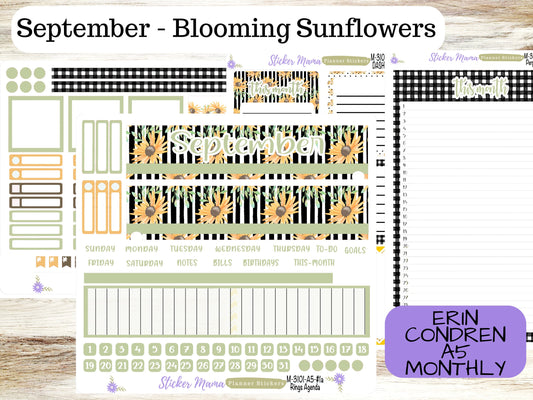MONTHLY KIT-3101 || A5 || Blooming Sunflowers  || - ec September Monthly Kit - September Monthly Planner Kits - Monthly Pages