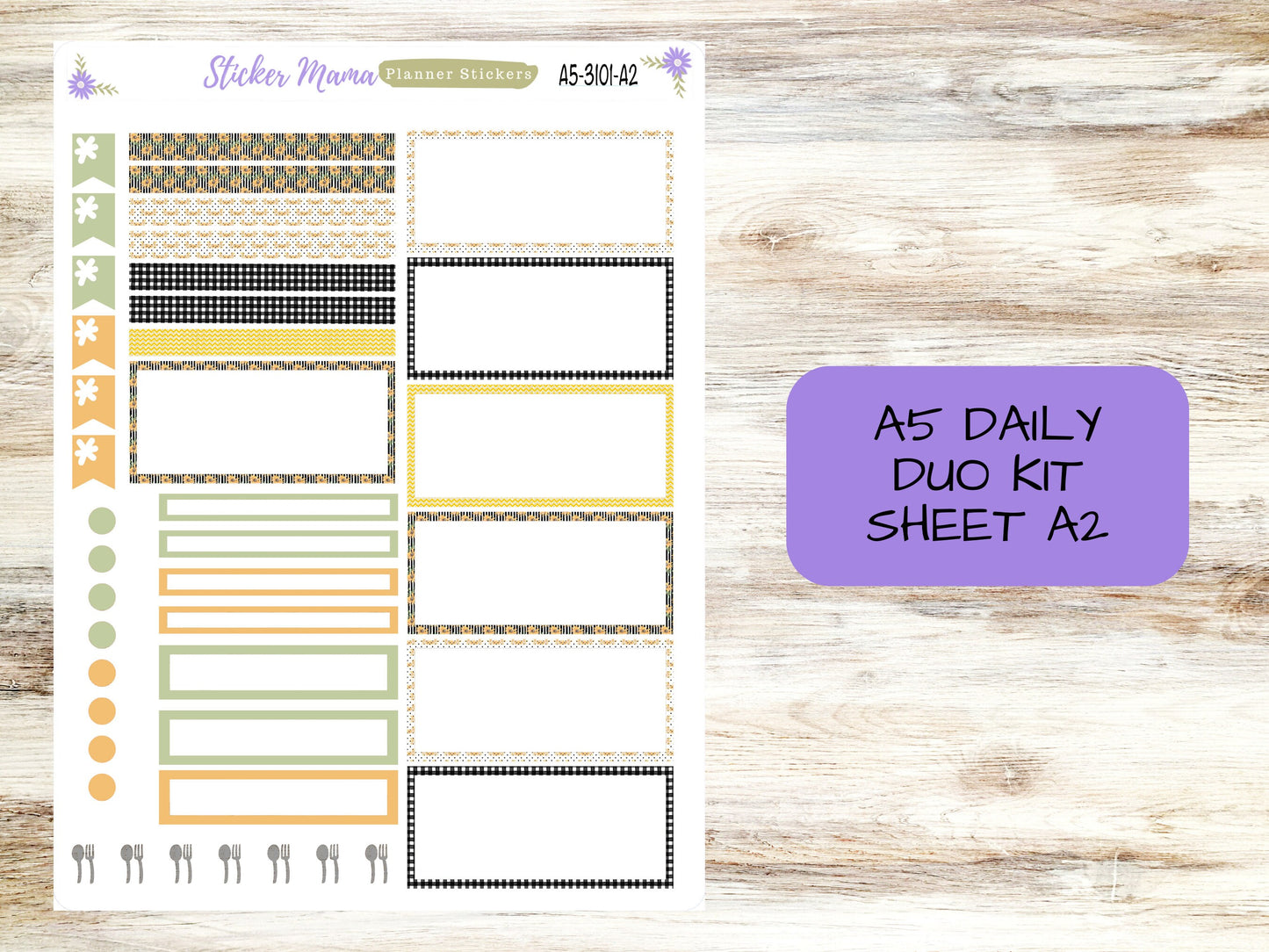 A5-DAILY DUO-Kit #3101 || Blooming Sunflowers || Planner Stickers - Daily Duo A5 Planner - Daily Duo Stickers - Daily Planner