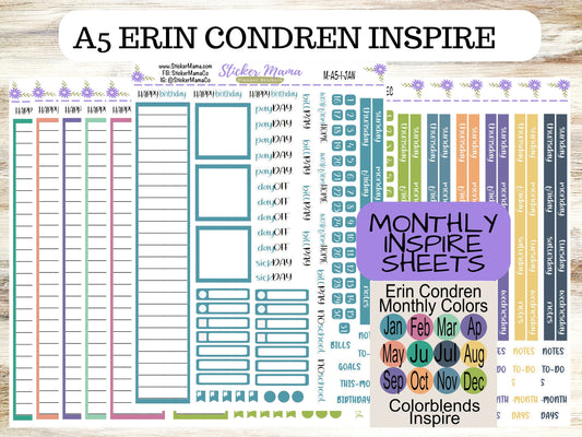 NEW ERIN CONDREN Inspire - M-A5-I || A5 Inspire Monthly Kit || Monthly Planner Stickers ||