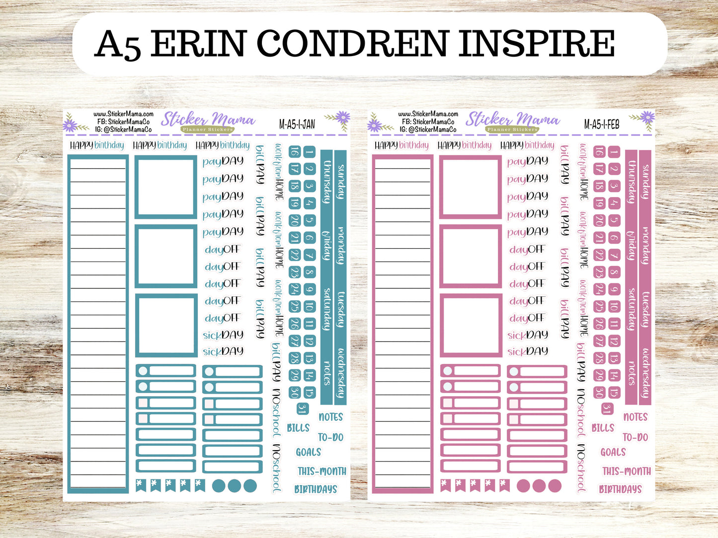 NEW ERIN CONDREN Inspire - M-A5-I || A5 Inspire Monthly Kit || Monthly Planner Stickers ||