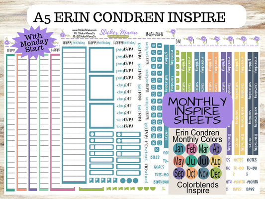 NEW ERIN CONDREN Inspire Monday Start - M-A5-I-M || A5 Inspire Monthly Kit || Monthly Planner Stickers ||