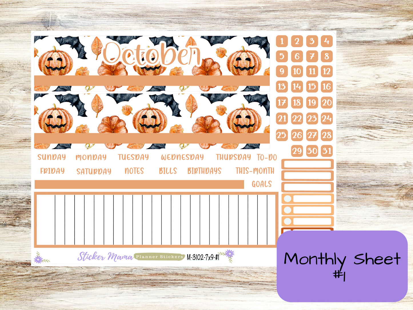 MONTHLY KIT-3102 || 7X9 || Jack - O - Lantern - 7x9 ec October Monthly Kit - October Monthly Planner Kits -  Monthly Pages