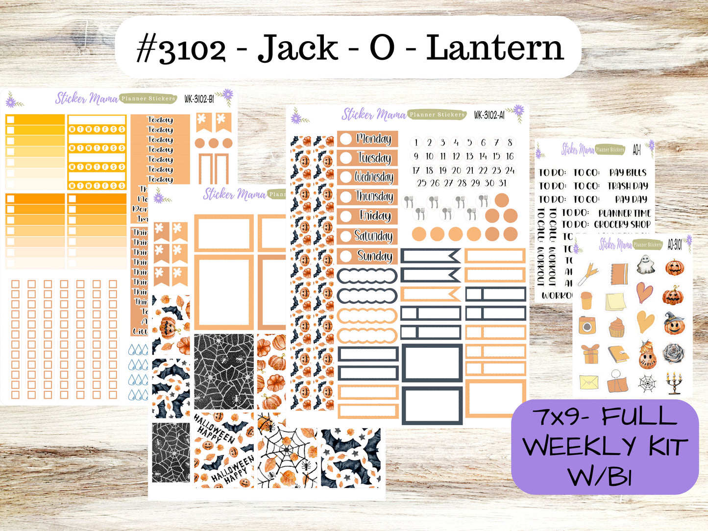 WEEKLY KIT - 3102 || Jack - O - Lantern  || Weekly Planner Kit || Erin Condren || Hourly Planner Kit || Vertical Planner Kit