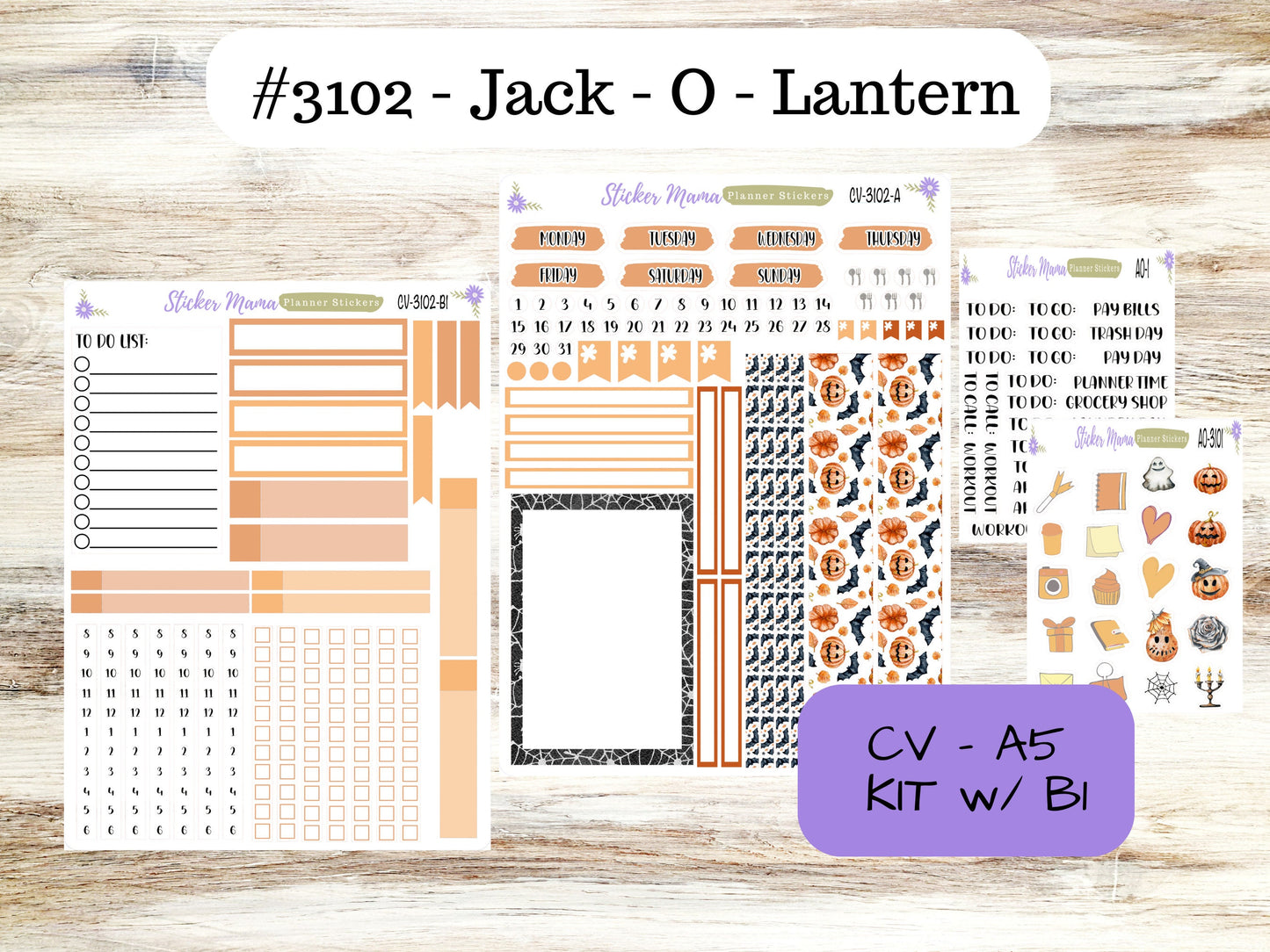 A5 COMPACT VERTICAL-Kit #3102 || Jack - O - Lantern  - Compact Vertical - Planner Stickers - Erin Condren Compact Vertical Weekly Kit