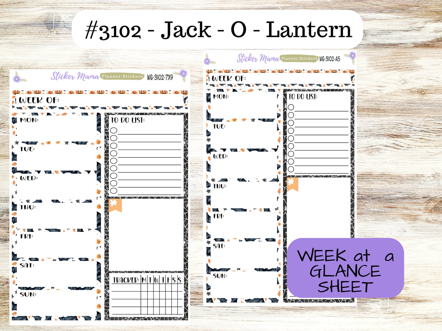WEEK at a GLANCE-Kit #3102 || Jack - O - Lantern || Week at a Glance - weekly glance 7x9 or a5