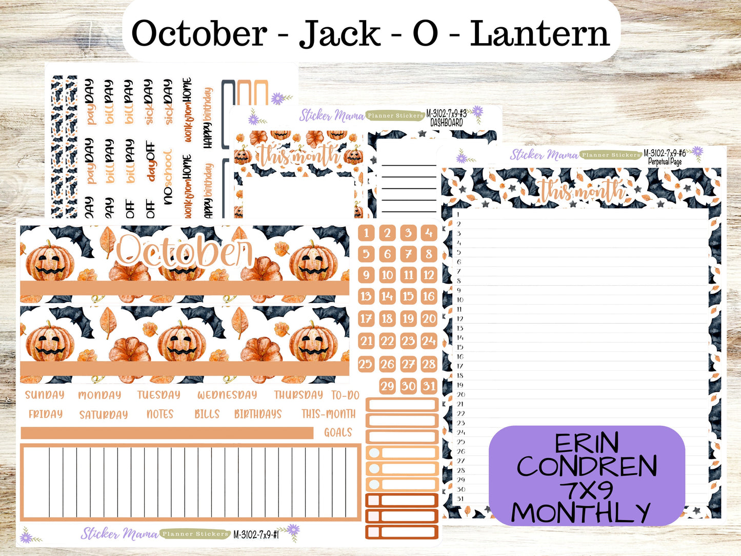 MONTHLY KIT-3102 || 7X9 || Jack - O - Lantern - 7x9 ec October Monthly Kit - October Monthly Planner Kits -  Monthly Pages