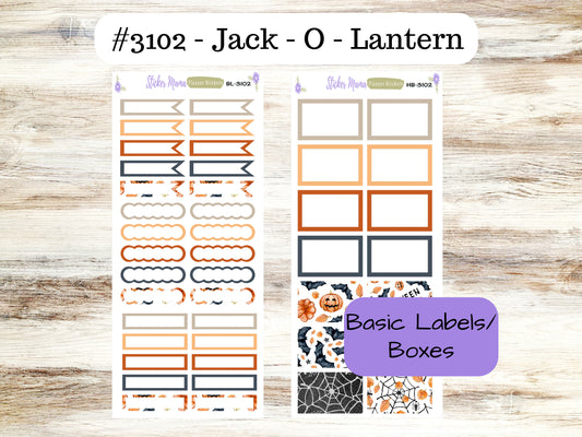 BASIC/HALF-BOX Stickers-3102 || Jack - O - Lantern || Basic Label Stickers -  - Half Boxes - Planner Stickers - Full Box for Planners