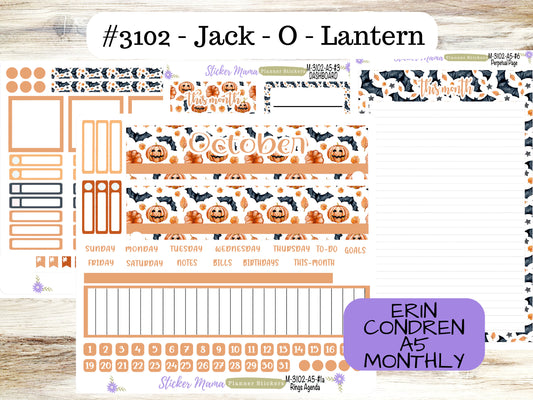 MONTHLY KIT-3102 || A5 || Jack - O - Lantern  || - ec October Monthly Kit - October Monthly Planner Kits - Monthly Pages