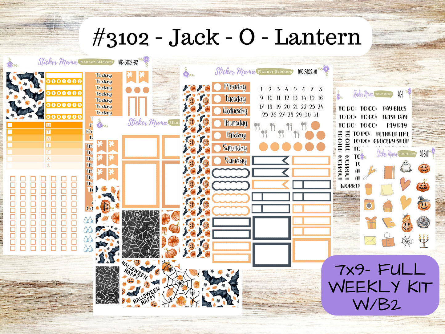 WEEKLY KIT - 3102 || Jack - O - Lantern  || Weekly Planner Kit || Erin Condren || Hourly Planner Kit || Vertical Planner Kit