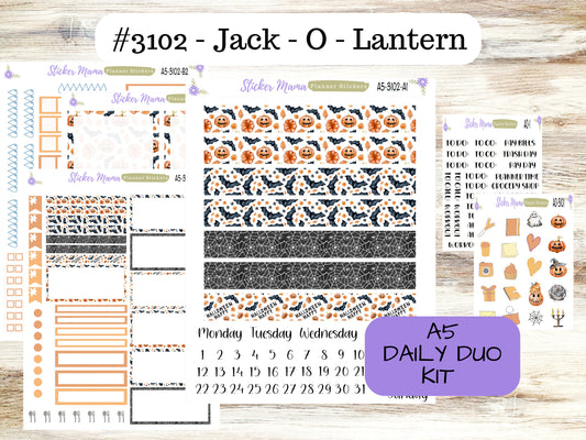 A5-DAILY DUO-Kit #3102 || #3102 - Jack - O - Lantern || Planner Stickers - Daily Duo A5 Planner - Daily Duo Stickers - Daily Planner