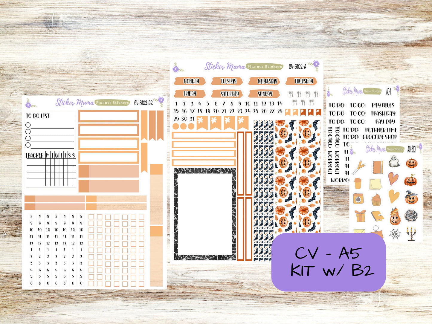 A5 COMPACT VERTICAL-Kit #3102 || Jack - O - Lantern  - Compact Vertical - Planner Stickers - Erin Condren Compact Vertical Weekly Kit