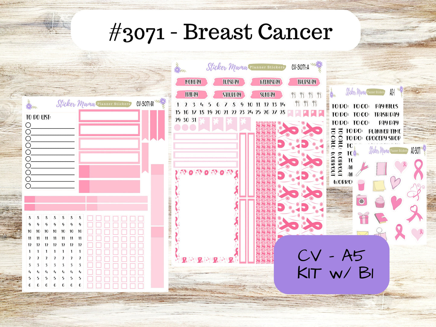 CV3071 || BREAST CANCER || Compact Vertical || A5 Weekly Kit || Planner Stickers || Erin Condren Compact Vertical Weekly Kit