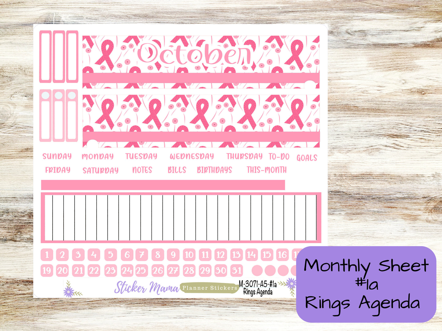 MONTHLY KIT-3071 || A5 || Breast Cancer  || - ec October Monthly Kit - October Monthly Planner Kits - Monthly Pages