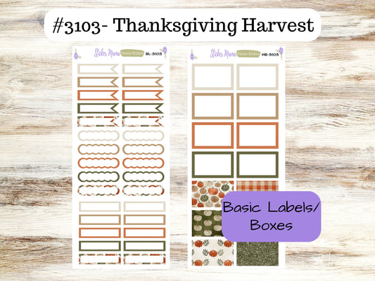 BASIC/HALF-BOX Stickers-3103 || Harvest Thanksgiving || Basic Label Stickers -  - Half Boxes - Planner Stickers - Full Box for Planners