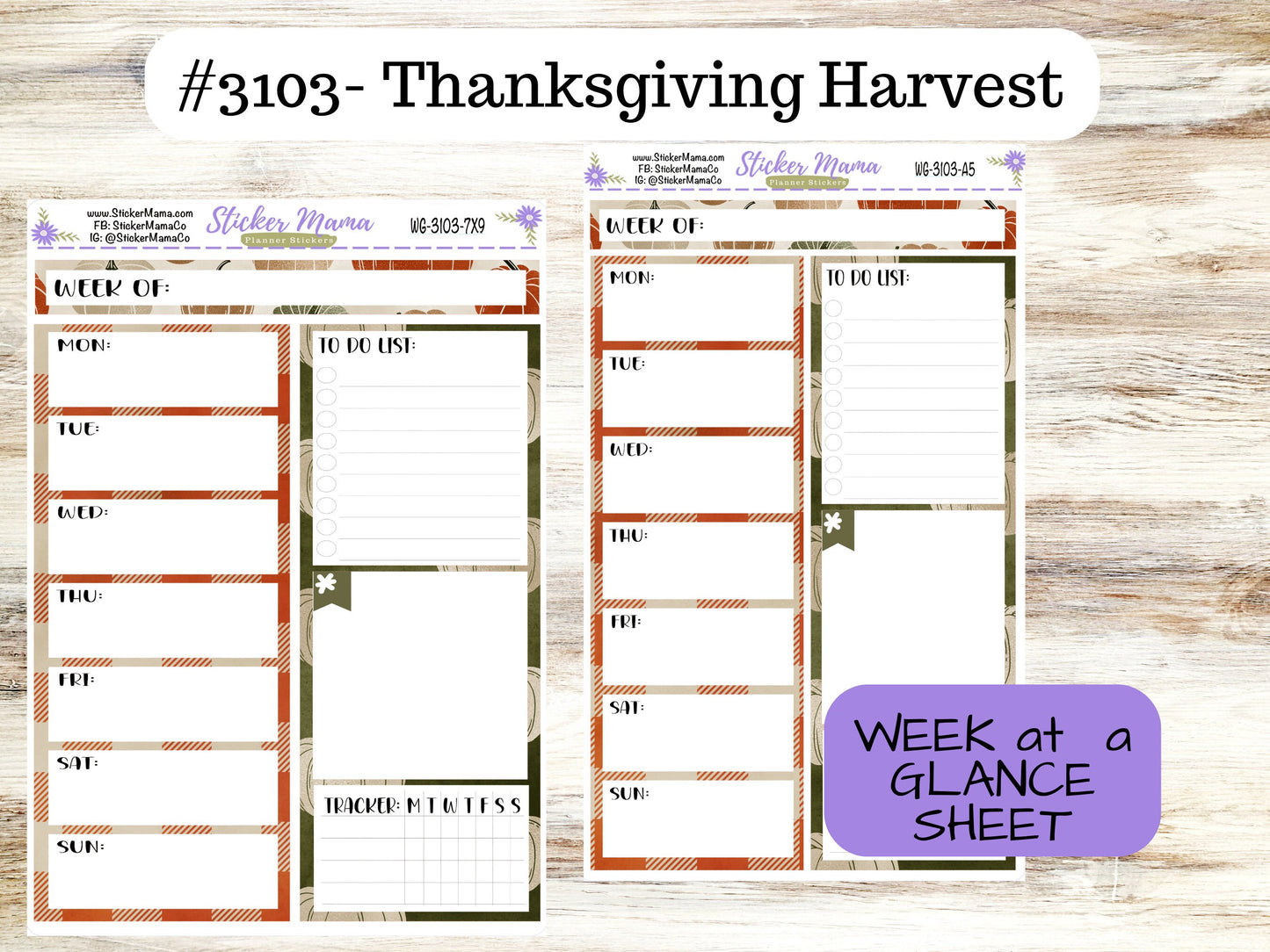 WEEK at a GLANCE-Kit #3103 || Harvest Thanksgiving || Week at a Glance - weekly glance 7x9 or a5