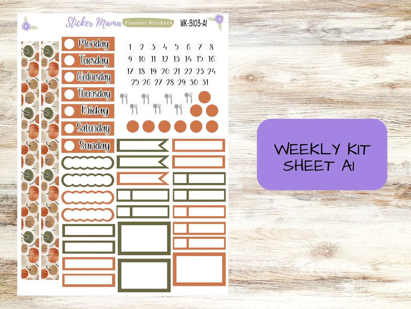 WEEKLY KIT-3103 - Harvest Thanksgiving  || Weekly Planner Kit || Erin Condren || Hourly Planner Kit || Vertical Planner Kit