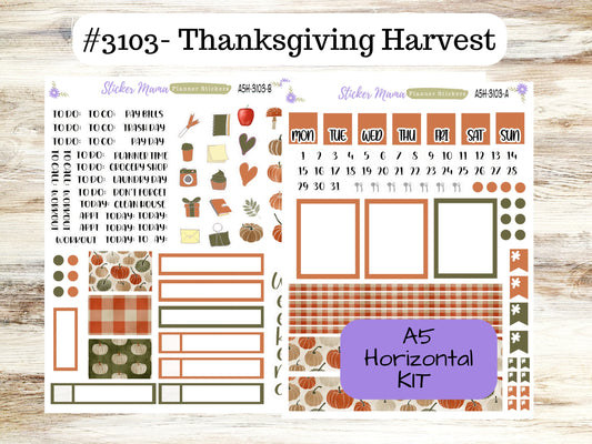 A5 Horizontal || #3103 Harvest Thanksgiving || A5 Weekly Kit || Planner Stickers || Erin Condren A5 Horizontal Weekly Kit