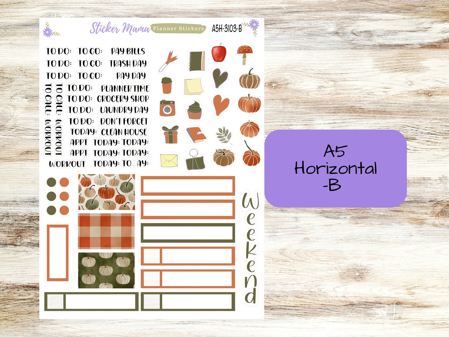 A5 Horizontal || #3103 Harvest Thanksgiving || A5 Weekly Kit || Planner Stickers || Erin Condren A5 Horizontal Weekly Kit