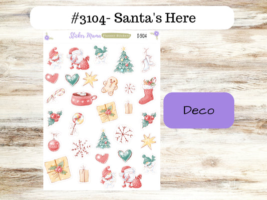 DECO-3104 || Santa's Here || Planner Stickers || Stickers ||