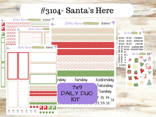 DAILY DUO 7x9-Kit #3104  || Santa's Here || Planner Stickers - Daily Duo 7x9 Planner - Daily Duo Stickers - Daily Planner
