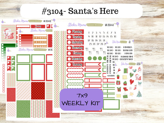 WEEKLY KIT-3104 - Santa's Here  || Weekly Planner Kit || Erin Condren || Hourly Planner Kit || Vertical Planner Kit