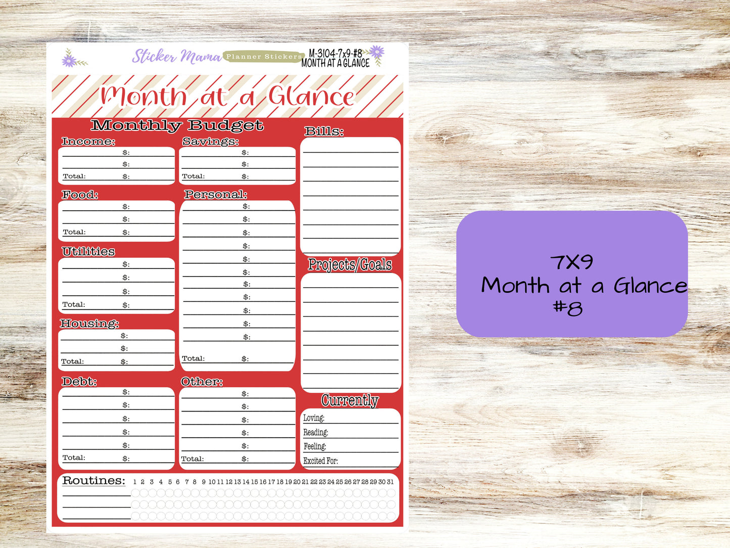 BUDGET - MONTH @ a GLANCE-3104 || A5 & 7x9 || Budget Sticker Kit || Notes Page Stickers || Planner Budget Kit