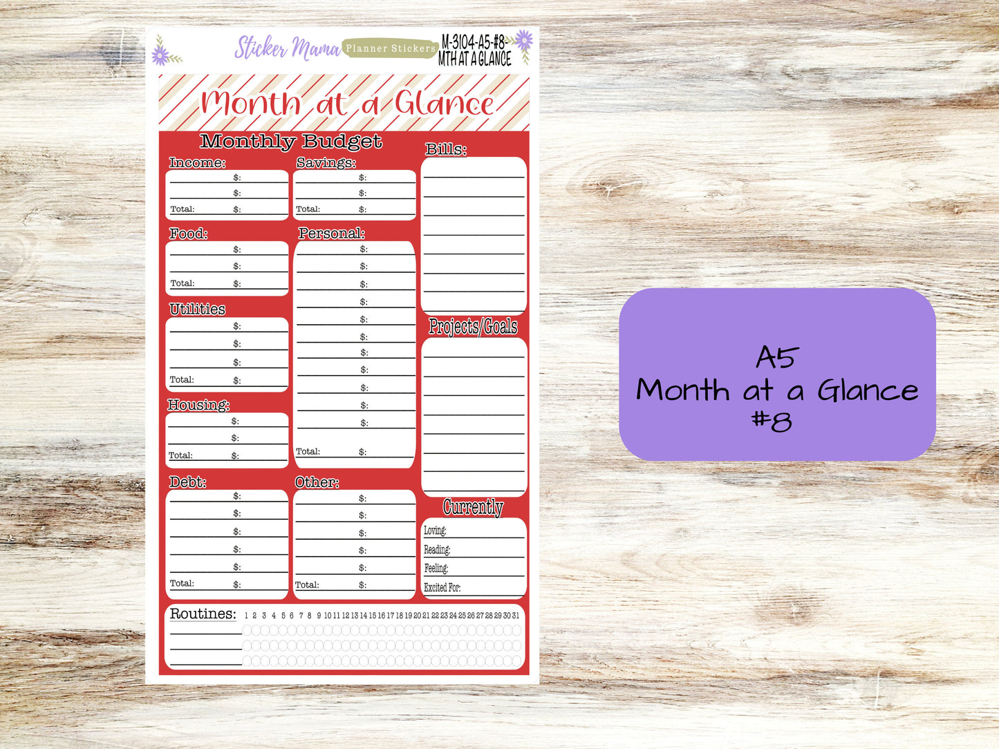 BUDGET - MONTH @ a GLANCE-3104 || A5 & 7x9 || Budget Sticker Kit || Notes Page Stickers || Planner Budget Kit