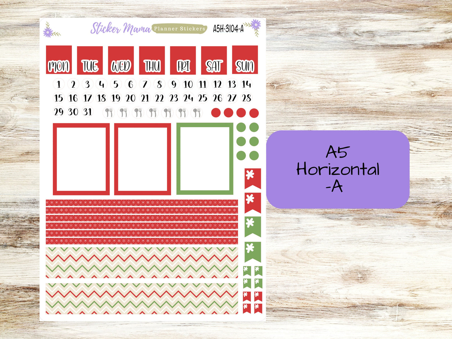 A5 Horizontal || #3104 Santa's Here || A5 Weekly Kit || Planner Stickers || Erin Condren A5 Horizontal Weekly Kit
