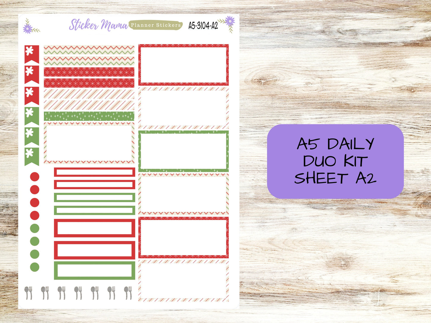 A5-DAILY DUO-Kit #3104 || Santa's Here || Planner Stickers - Daily Duo A5 Planner - Daily Duo Stickers - Daily Planner