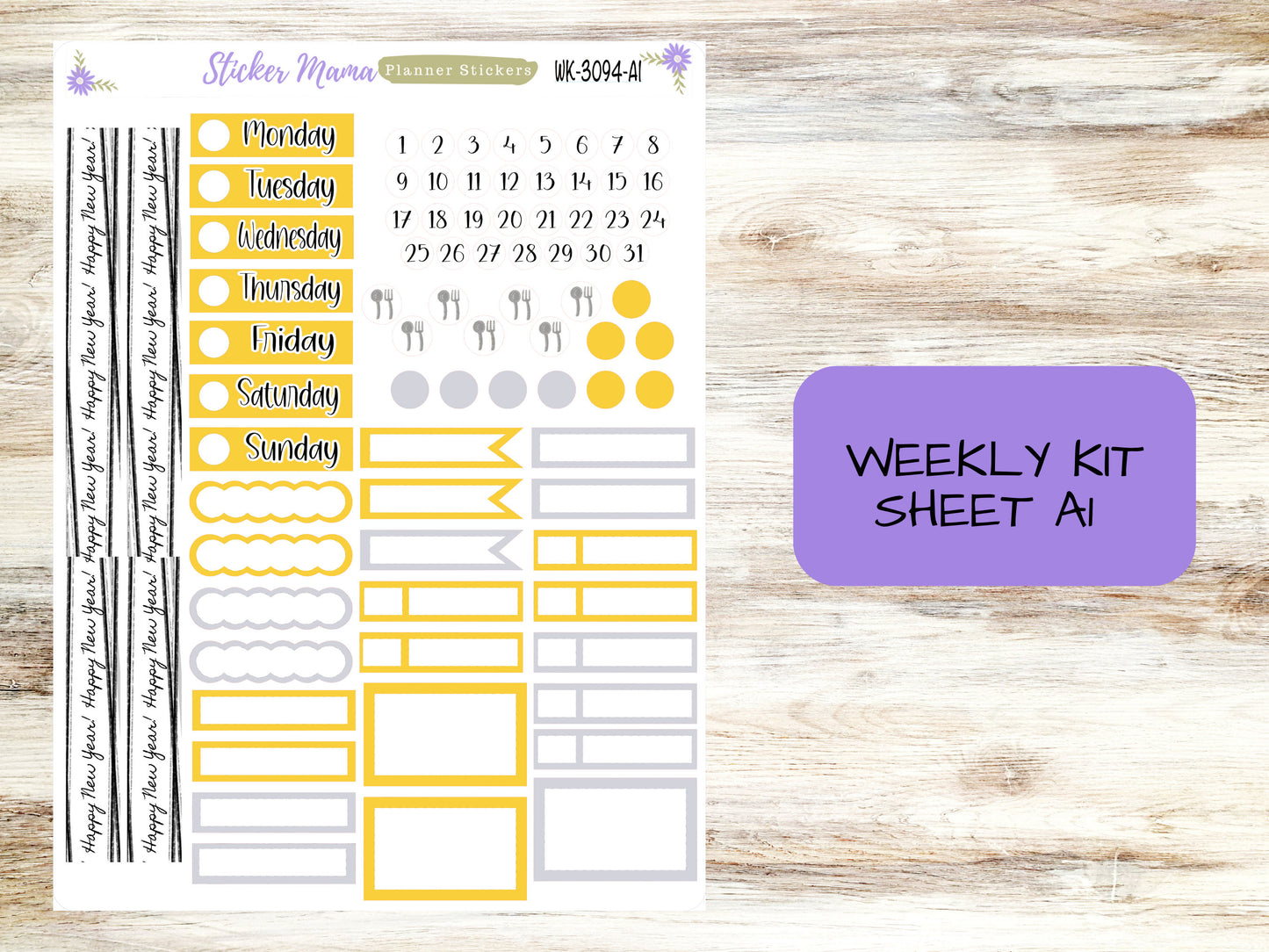 WK-3094 - Happy New Year  || Weekly Planner Kit || Erin Condren || Hourly Planner Kit || Vertical Planner Kit