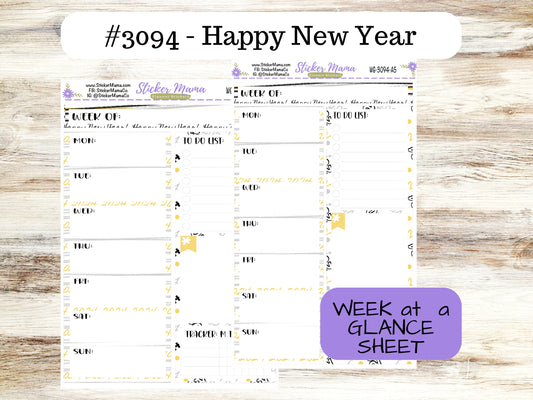 WG-3094 Happy New Year || WEEK at a GLANCE -  - weekly glance 7x9 or a5