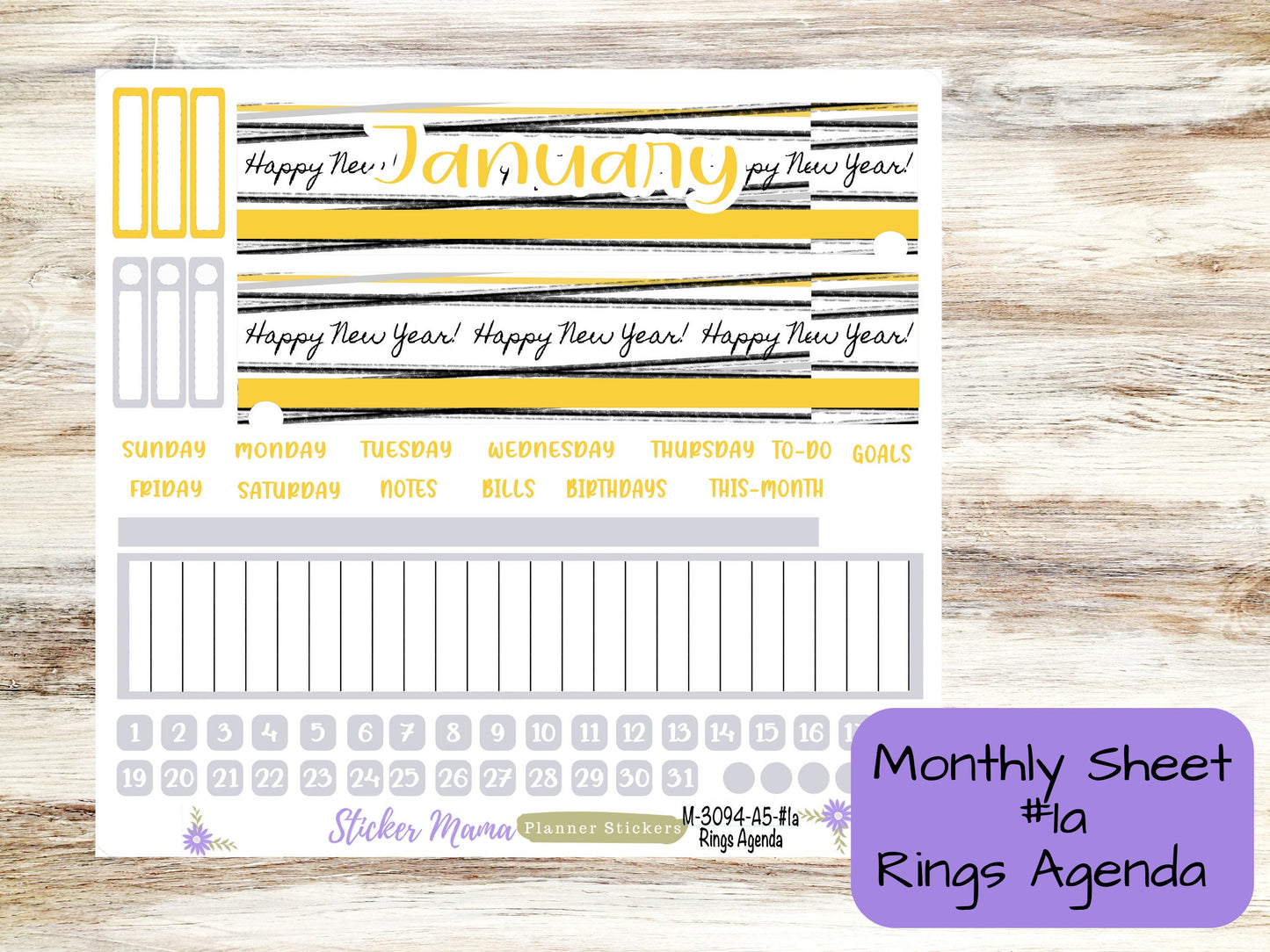 MONTHLY KIT-3094 || A5 || Happy New Year  || - ec January Monthly Kit - January Monthly Planner Kits - Monthly Pages
