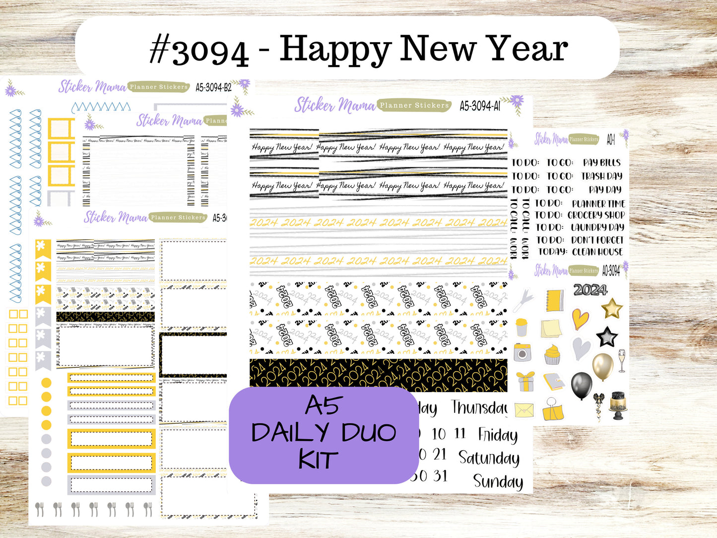 A5-Daily Duo-3094 || Happy New Year || Planner Stickers - Daily Duo A5 Planner - Daily Duo Stickers - Daily Planner