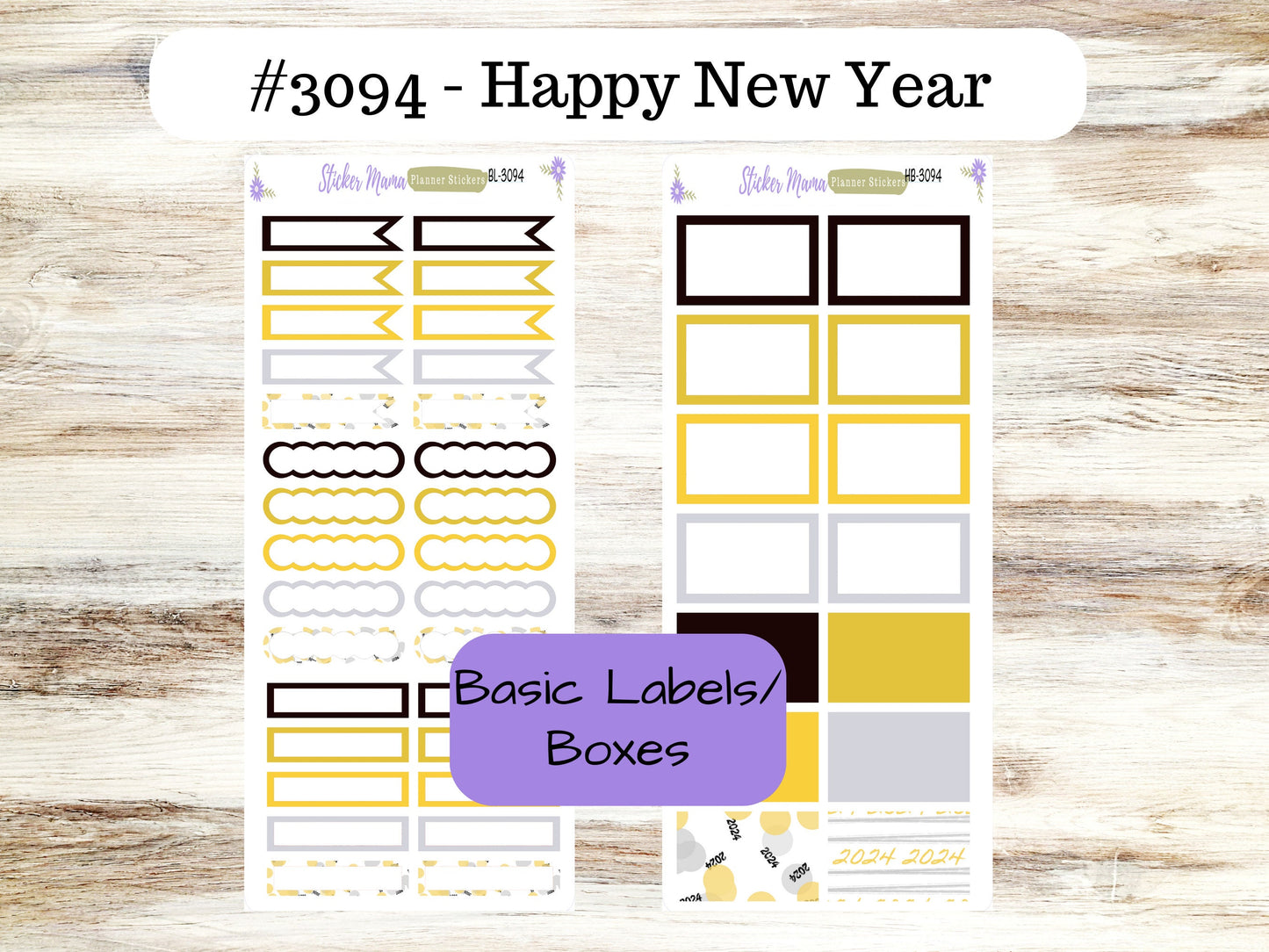BL-3094 - HB-3094 HAPPY New Year Basic Label Stickers -  - Half Boxes - Planner Stickers - Full Box for Planners