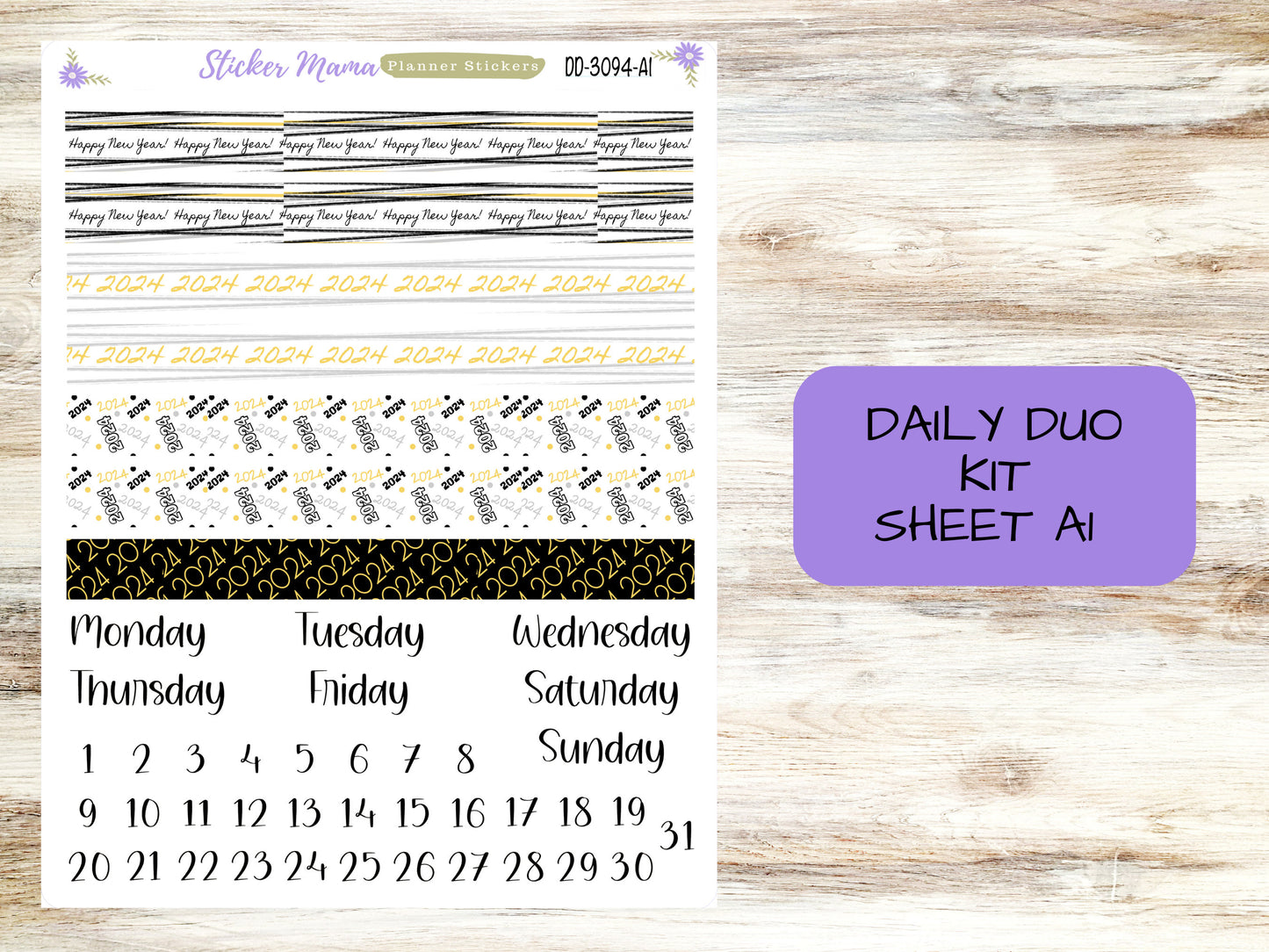 DD3094 - Daily Duo 7x9 || HAPPY NEW Year Planner Stickers - Daily Duo 7x9 Planner - Daily Duo Stickers - Daily Planner