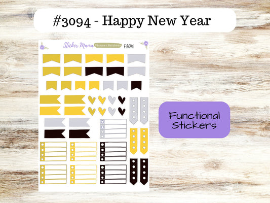 CUTE FUNCTIONAL STICKERS-F-3094 || Happy New Year|| Planner Stickers || Stickers ||