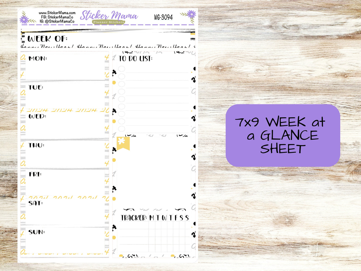 WG-3094 Happy New Year || WEEK at a GLANCE -  - weekly glance 7x9 or a5