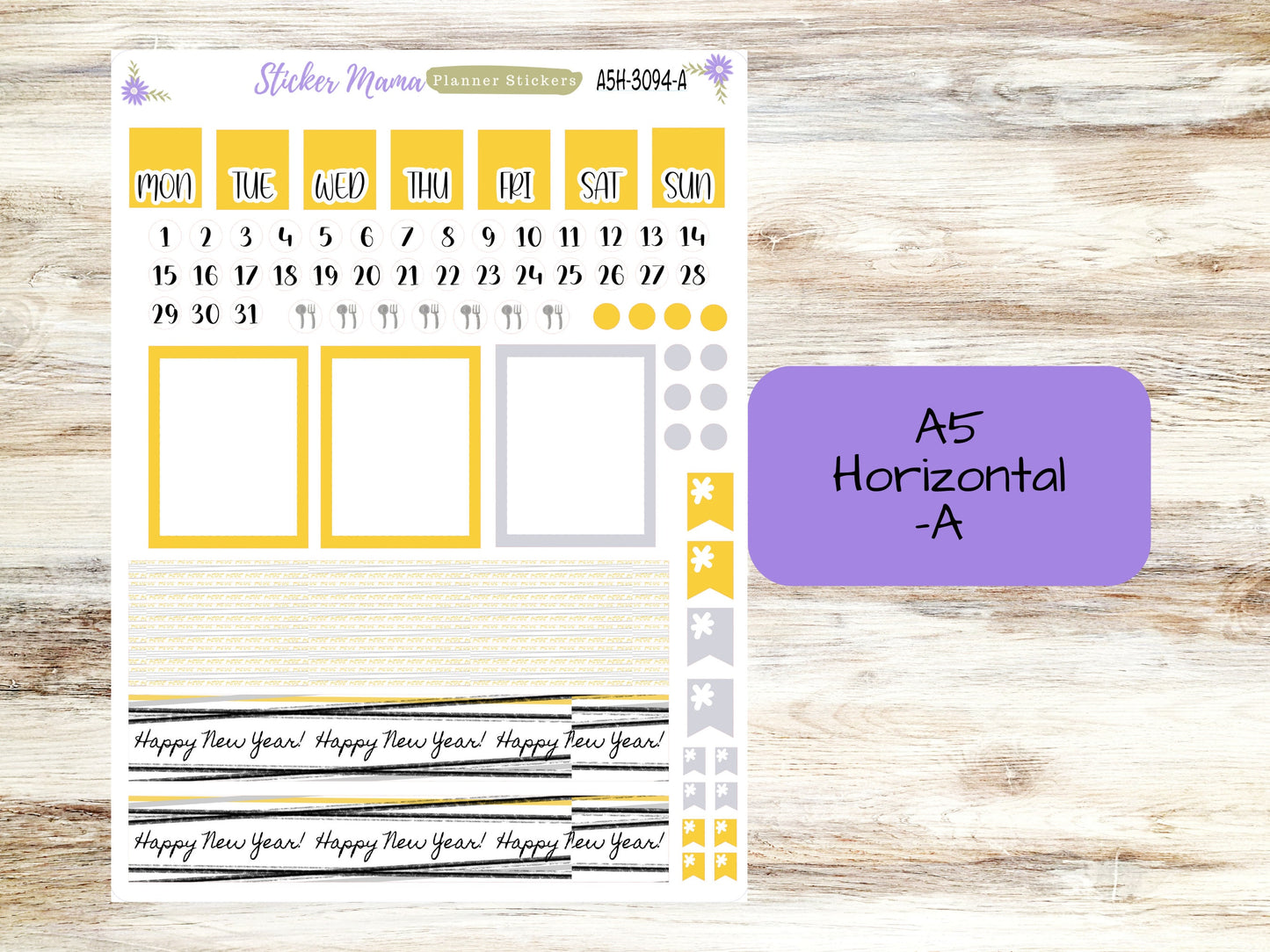 A5 Horizontal || #3094 || Happy New Year || A5 Weekly Kit || Planner Stickers || Erin Condren A5 Horizontal Weekly Kit