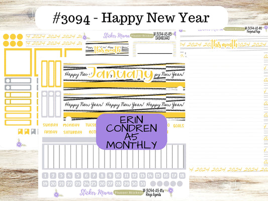 MONTHLY KIT-3094 || A5 || Happy New Year  || - ec January Monthly Kit - January Monthly Planner Kits - Monthly Pages