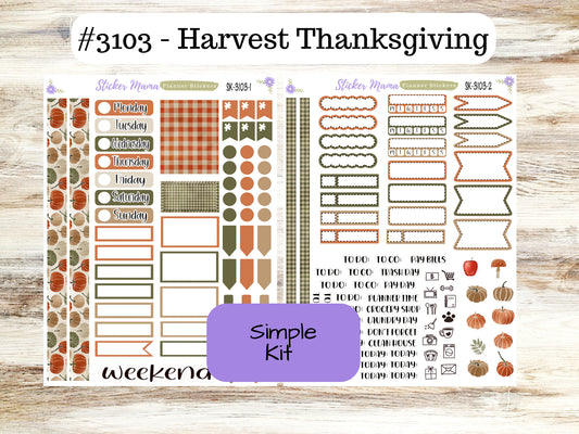 SIMPLE KIT  || #3103 || Harvest Thanksgiving || Any Kind Planner || Planner Stickers || Planner Stickers