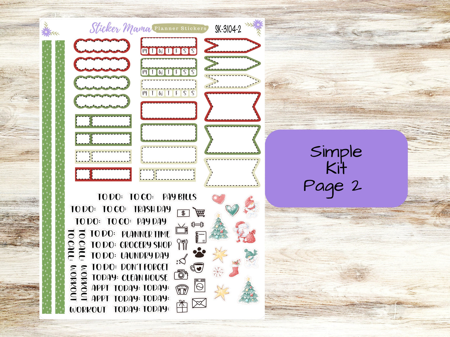 SIMPLE KIT  || #3104 || Santa's Helper || Any Kind Planner || Planner Stickers || Planner Stickers