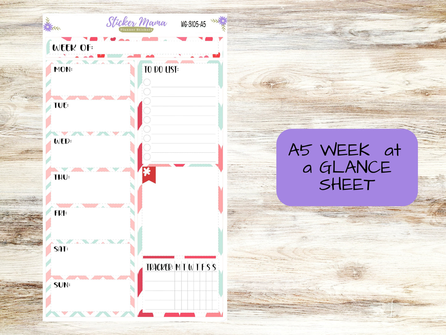 WEEK at a GLANCE-Kit #3105 || Hello, Love! || Week at a Glance - weekly glance 7x9 or a5